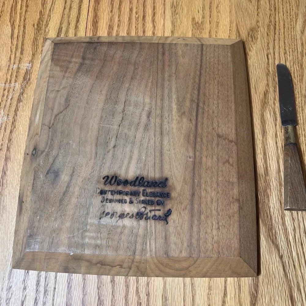 Vintage Georges Briard Cheese Board Set MCM Wood Tile Charcuterie w Knives